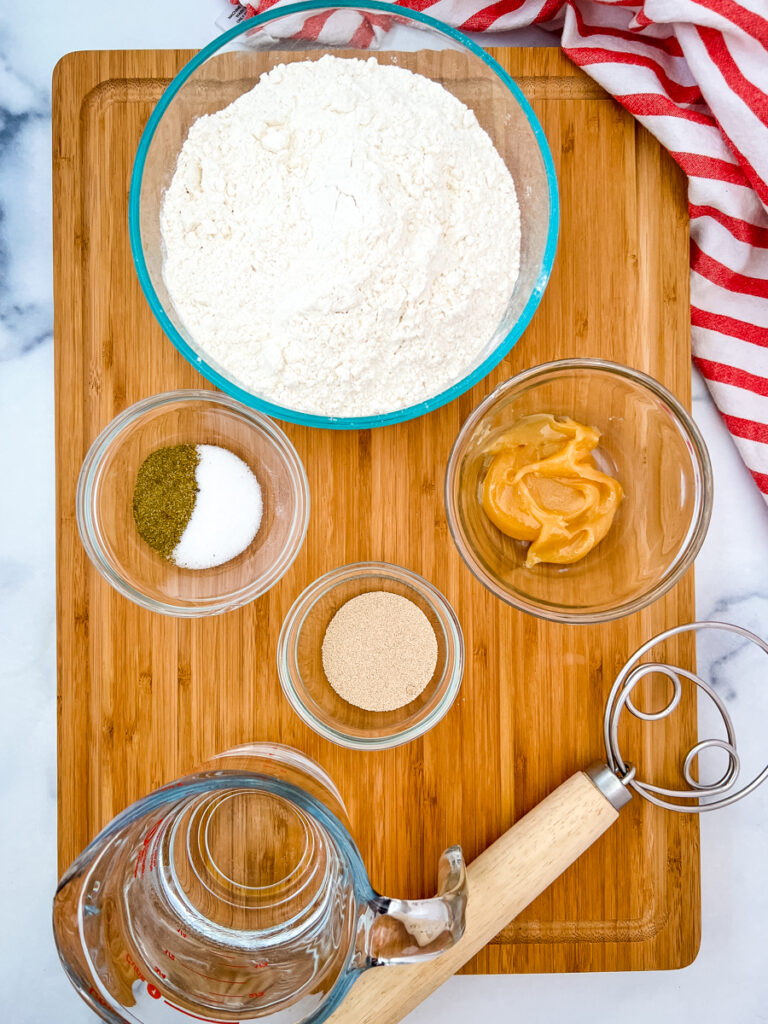 Prepared ingredients for honey pizza dough